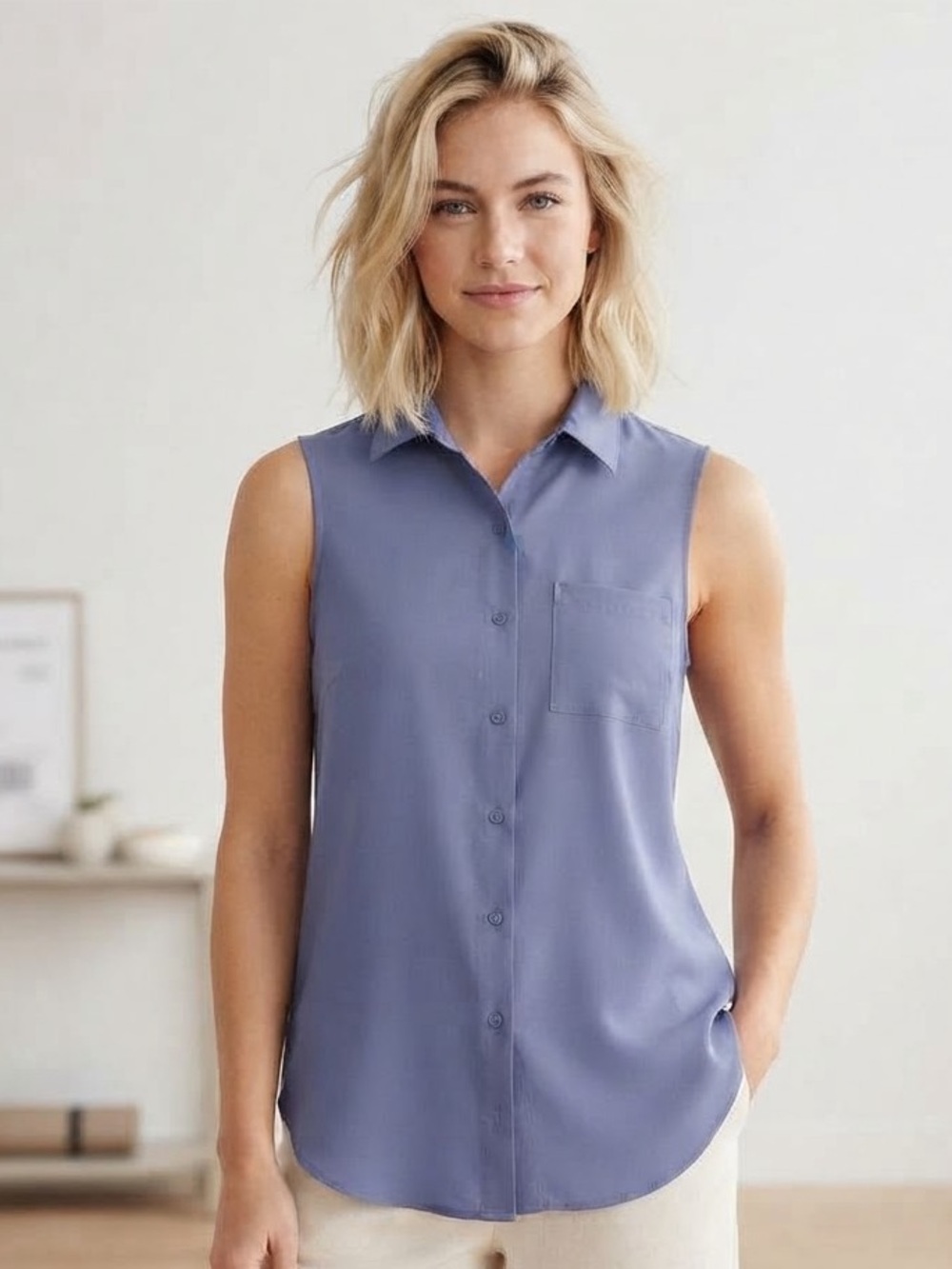 Gaiam Periwinkle Blue Sleeveless Button-Front Women's Athletic Golf Top Size S